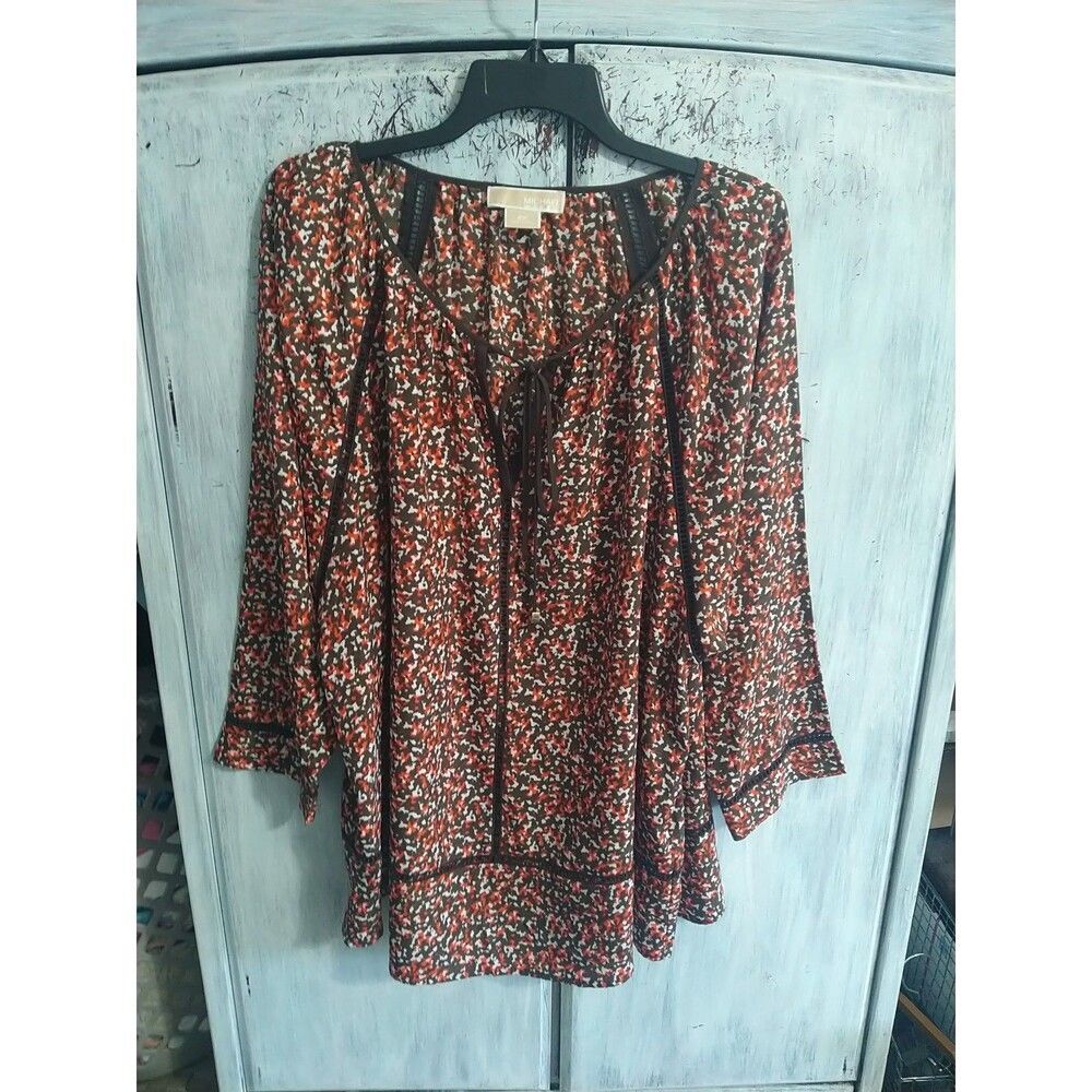 Michael Kors Tie Front Multicolored Blouse Size 2X Boho Feminine Cottage Core